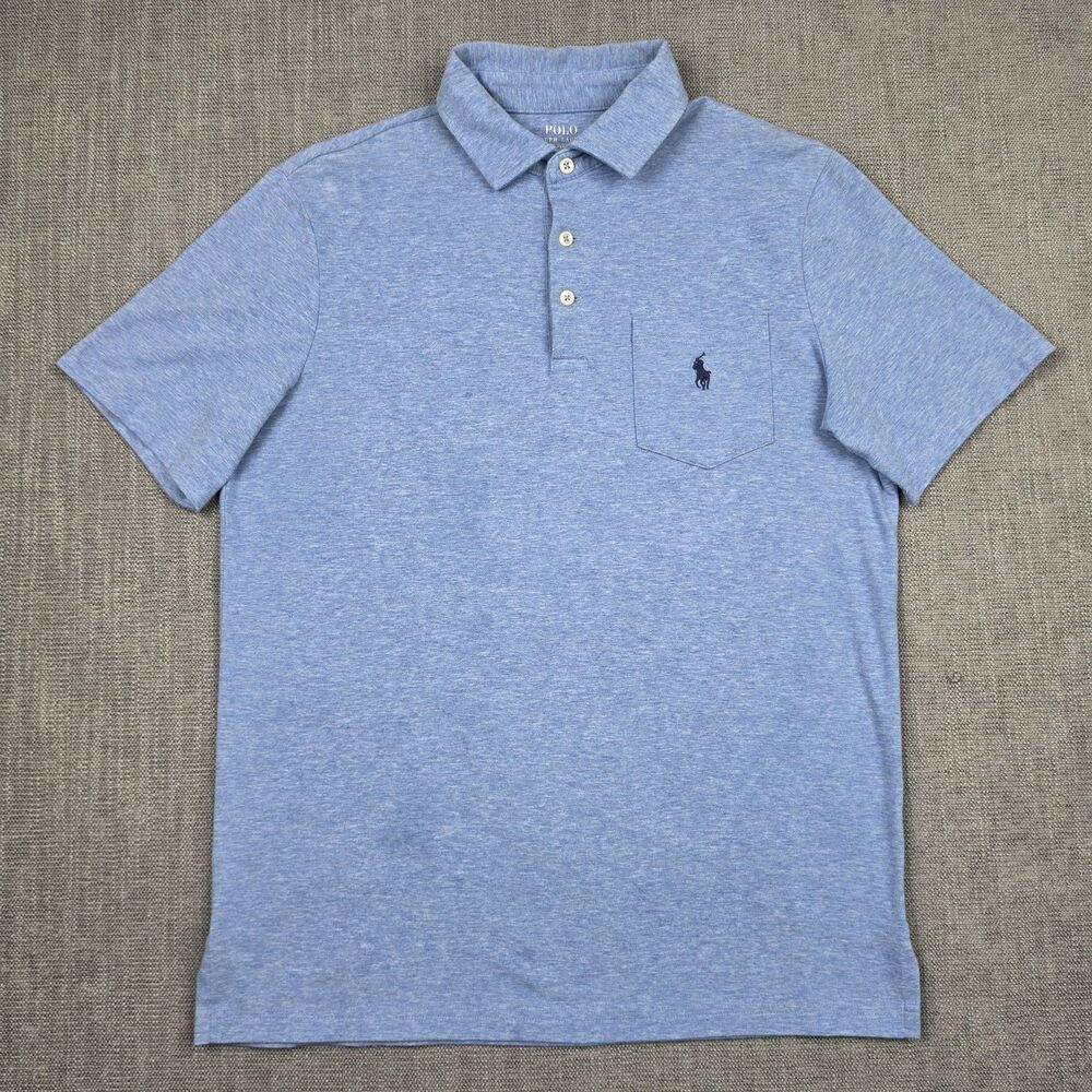 Polo Ralph Lauren Performance Polo Shirt Mens Small Blue Heather Pocket Classic